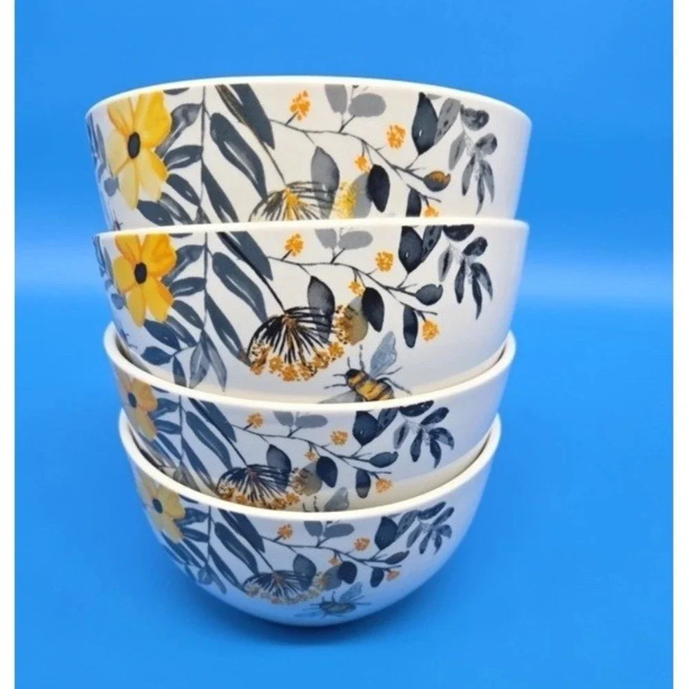 Set Of 4 ROYAL NORFOLK Spring‎ Bee Floral Soup Cereal Bowls 5.5